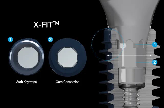 bluediamond implant double connection with x-fit